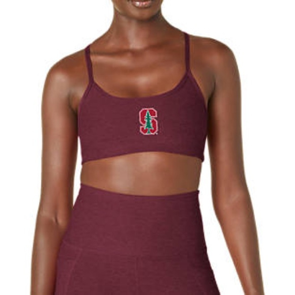 Stanford University Beyond Yoga Spacedye Slim Racerback Bra Chic Maroon Sports